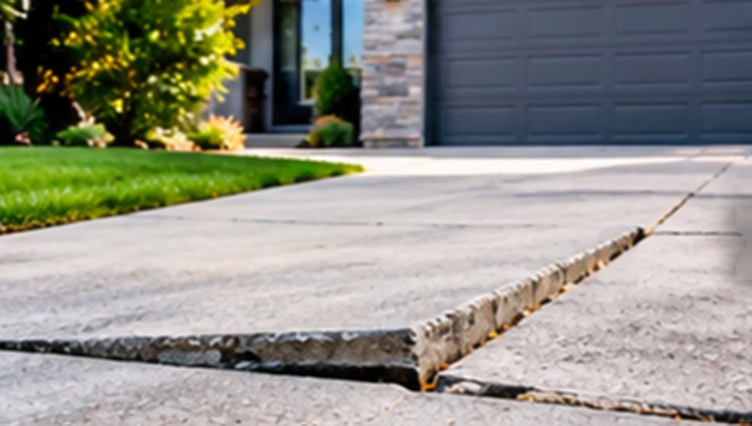 Driveway before leveling: sunken, cracked slab