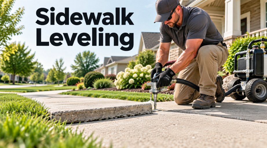 Technician checking a sidewalk panel with a level in a Glendale neighborhood